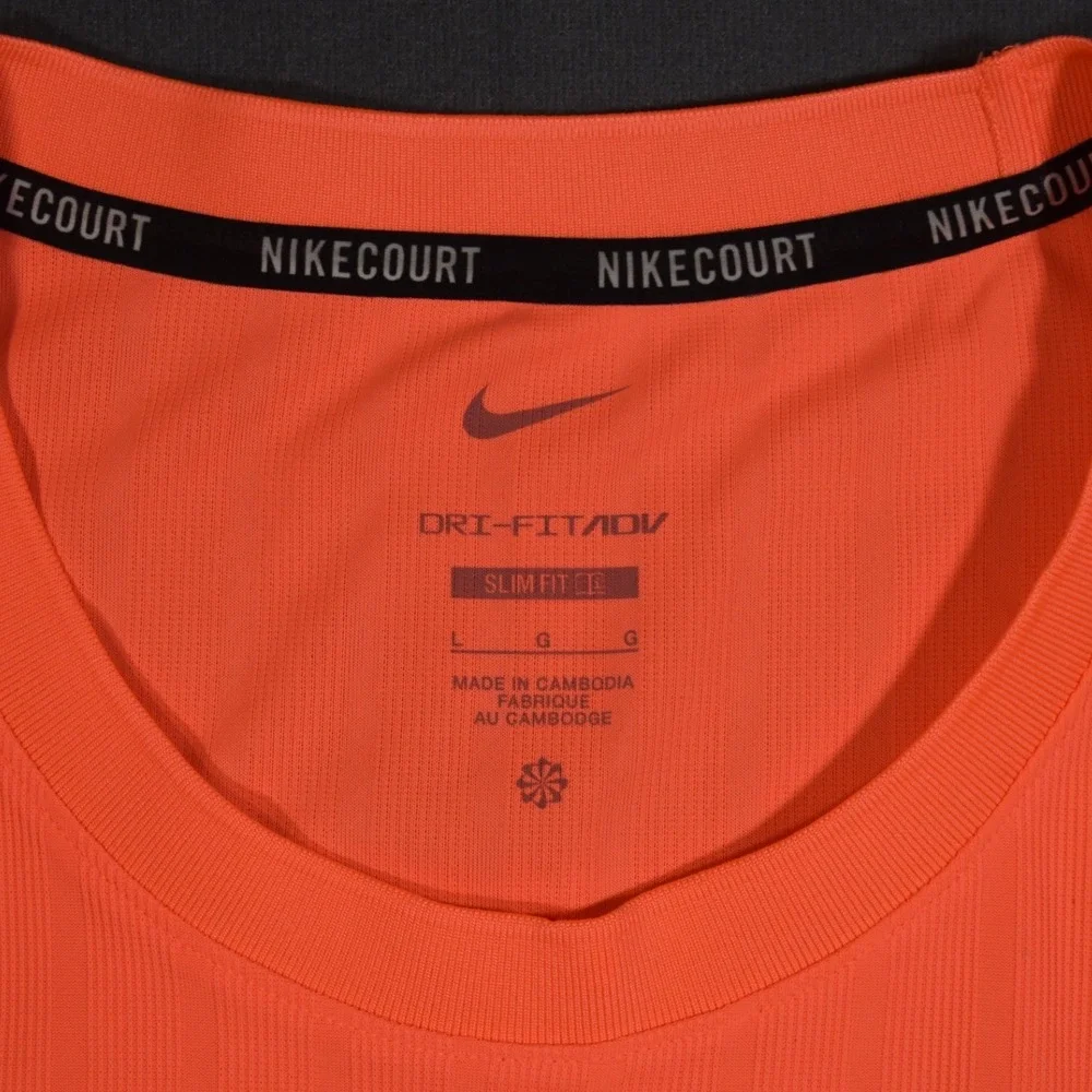 Nike Court Dri-FIT ADV Slam Tennis Top Bright Mango Large Slim Fit HM6710-873